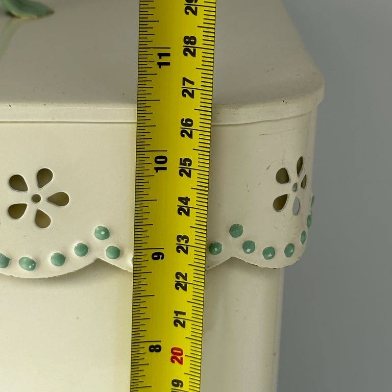 Retro Food Storage Tin Container Cream Painted Embossed Flower Metal Box & Lid