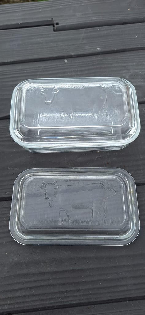image for Vintage Glass Butter Dish With Spare Lid
