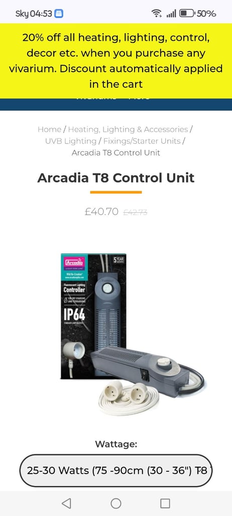 Arcadia T8 dry vivarium light controller 
