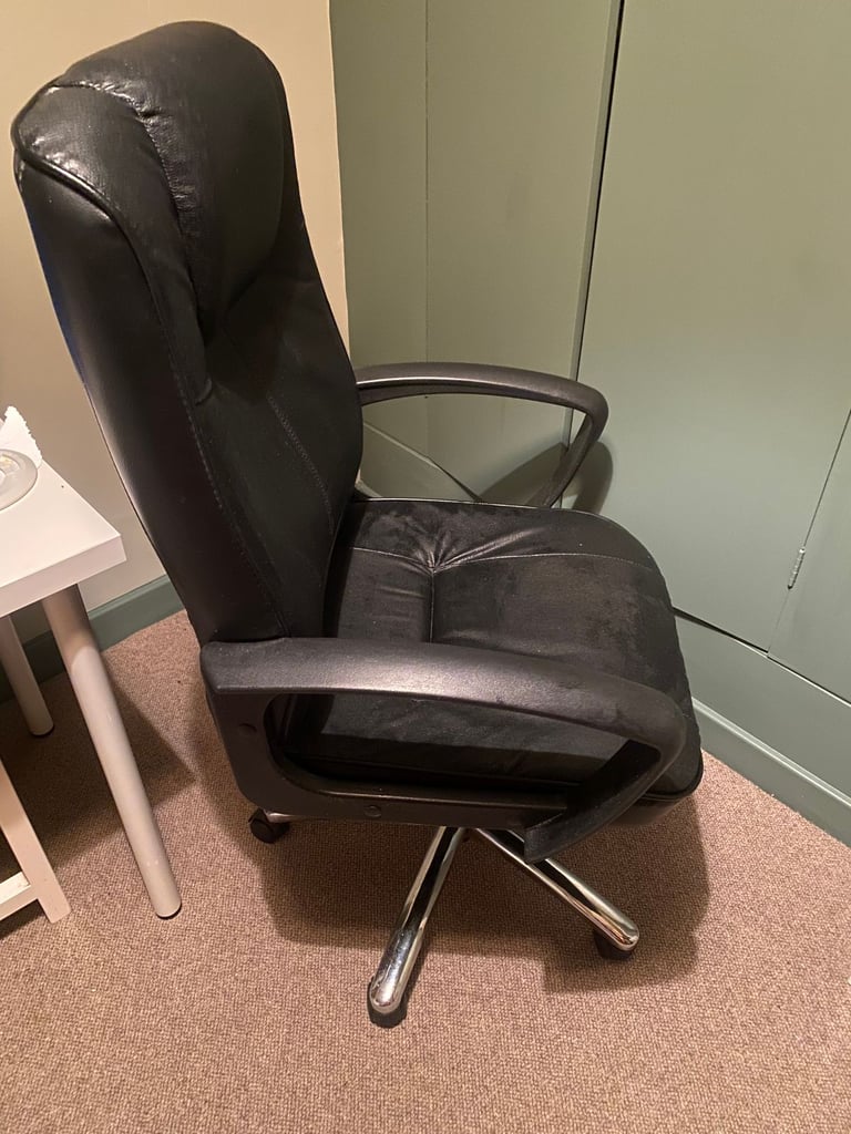 Black faux leather office chair with stainless steel legs bedroom study work from home