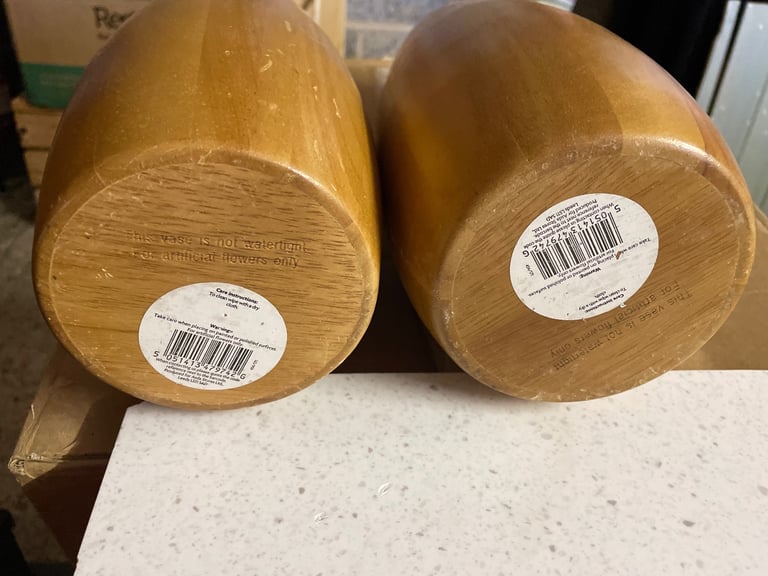 A pair of pine wooden vases - VGC