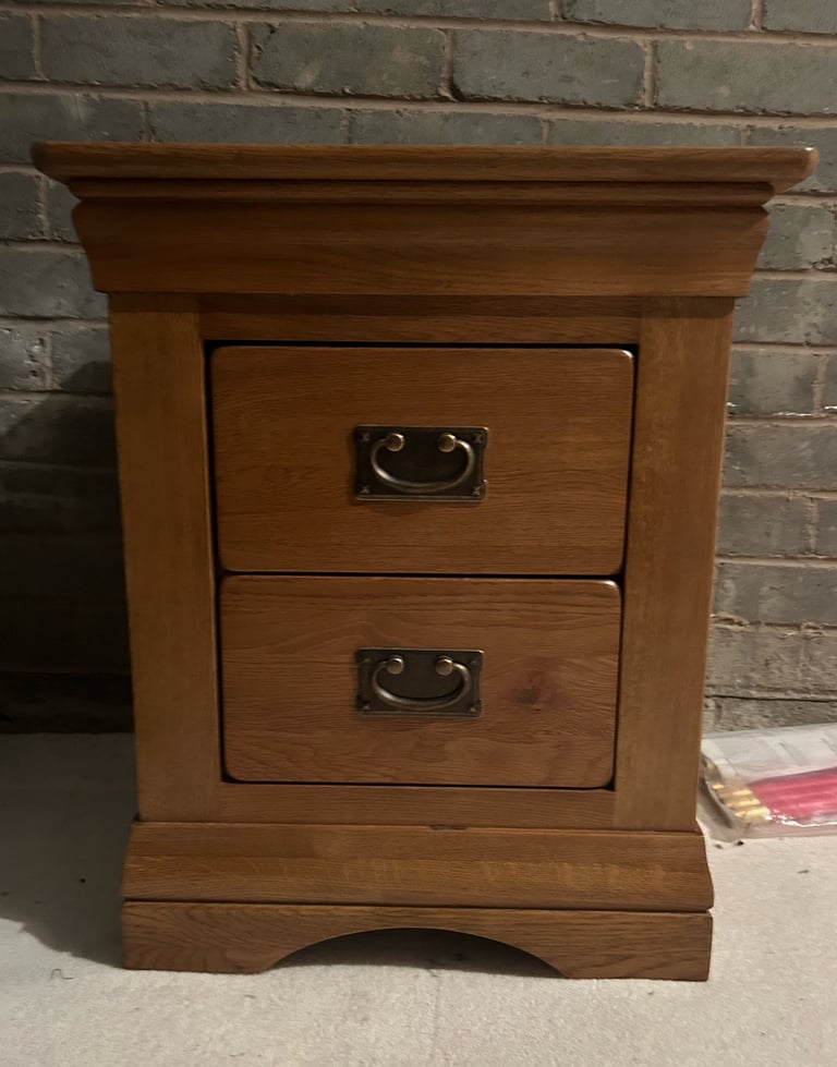 Solid Oak Bed Side Table with Drawers
