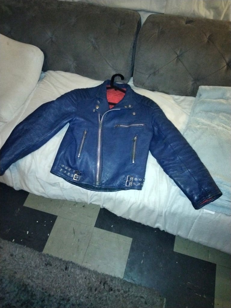 Vintage clix zipper blue leather motorcycle jacket 