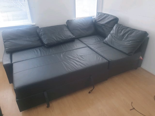 FRIHETEN Corner Sofa bed with Storage Leather Bomstad Black 5