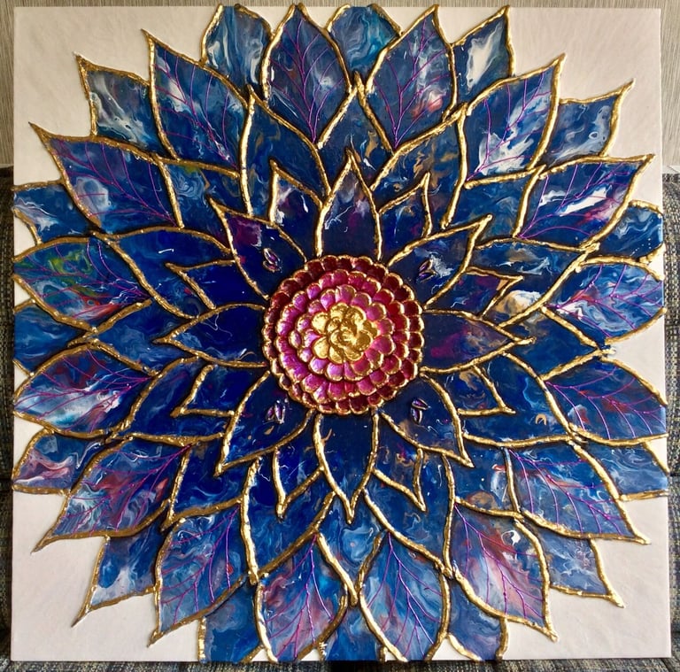 Large original acrylic painting,  abstract textured floral artwork 