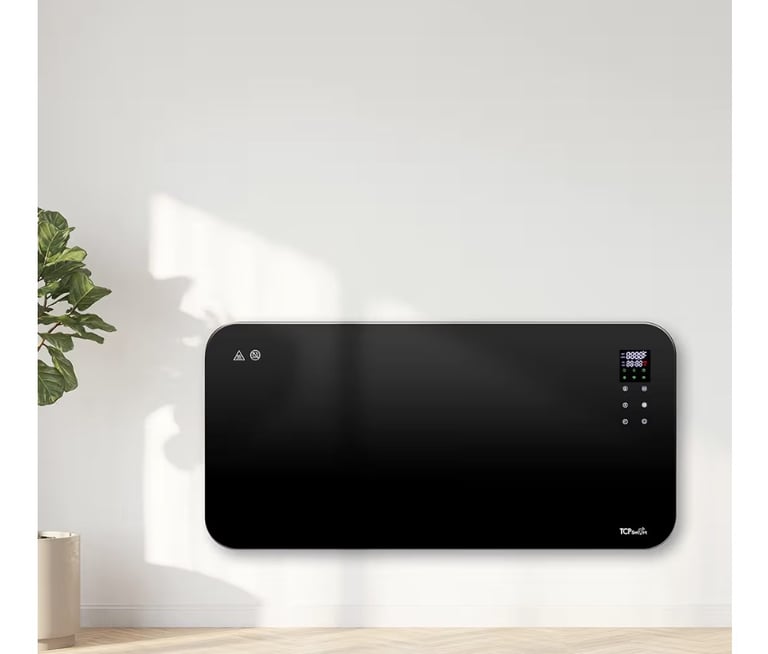TCP Smart Glass Panel Heater 2000w Black with App, WiFi, 2 Heat Modes, Voice Control works 
