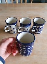 Small polish pottery mugs x 4