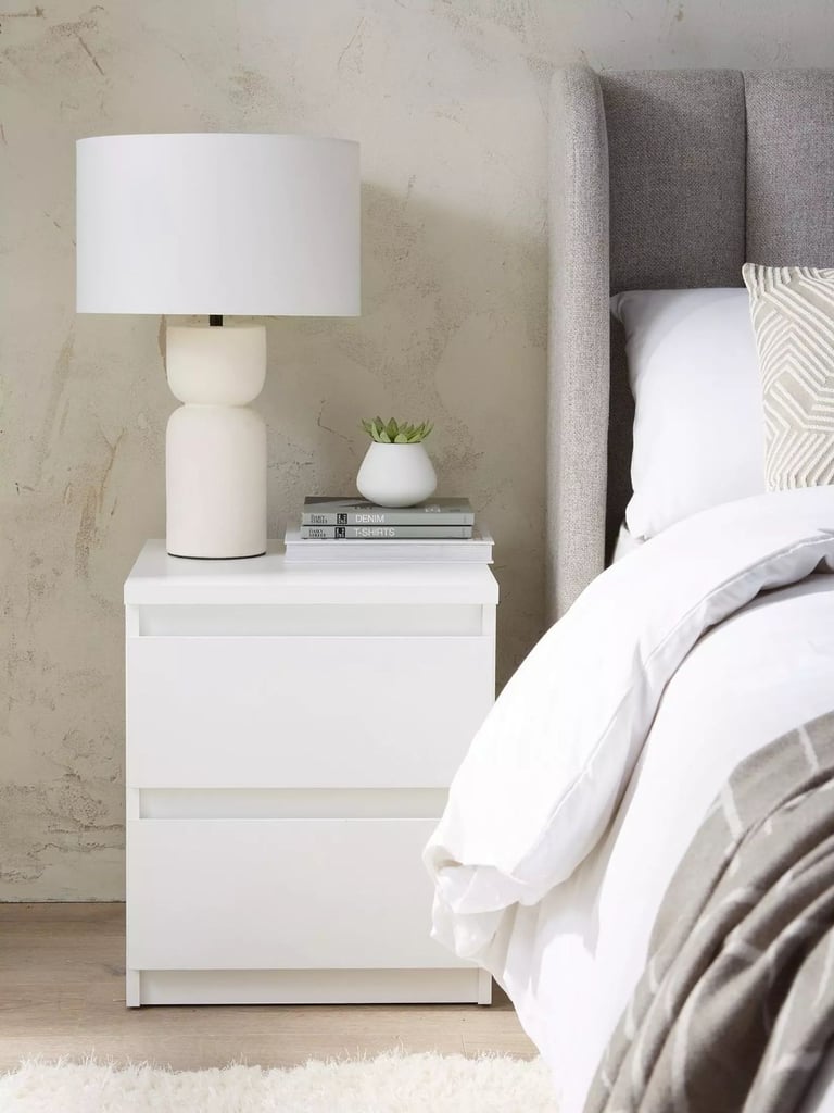 image for Lisson 2 Drawer Bedside Cabinet – White Modern Bedroom Storage Table Unit