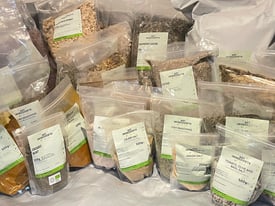 Lot of 41 different dried herbal teas, spice mixes and herbs. 