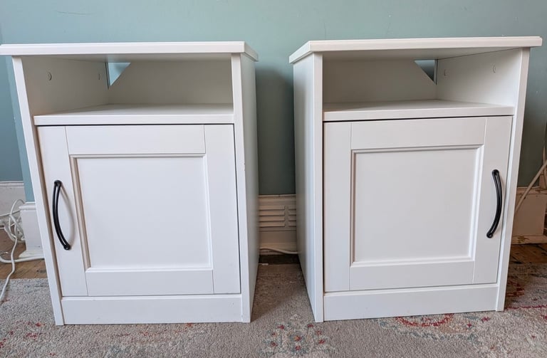 Two White Bedside Table Unit Cabinets 
