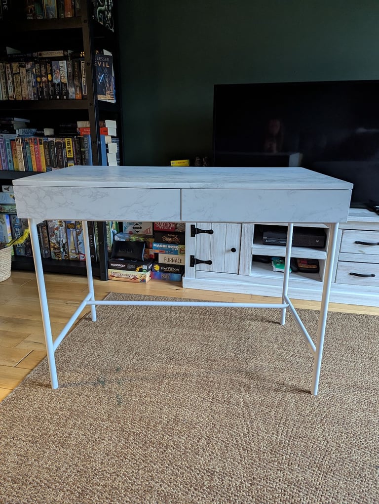 image for Marble Style Office Desk with 2 Drawers