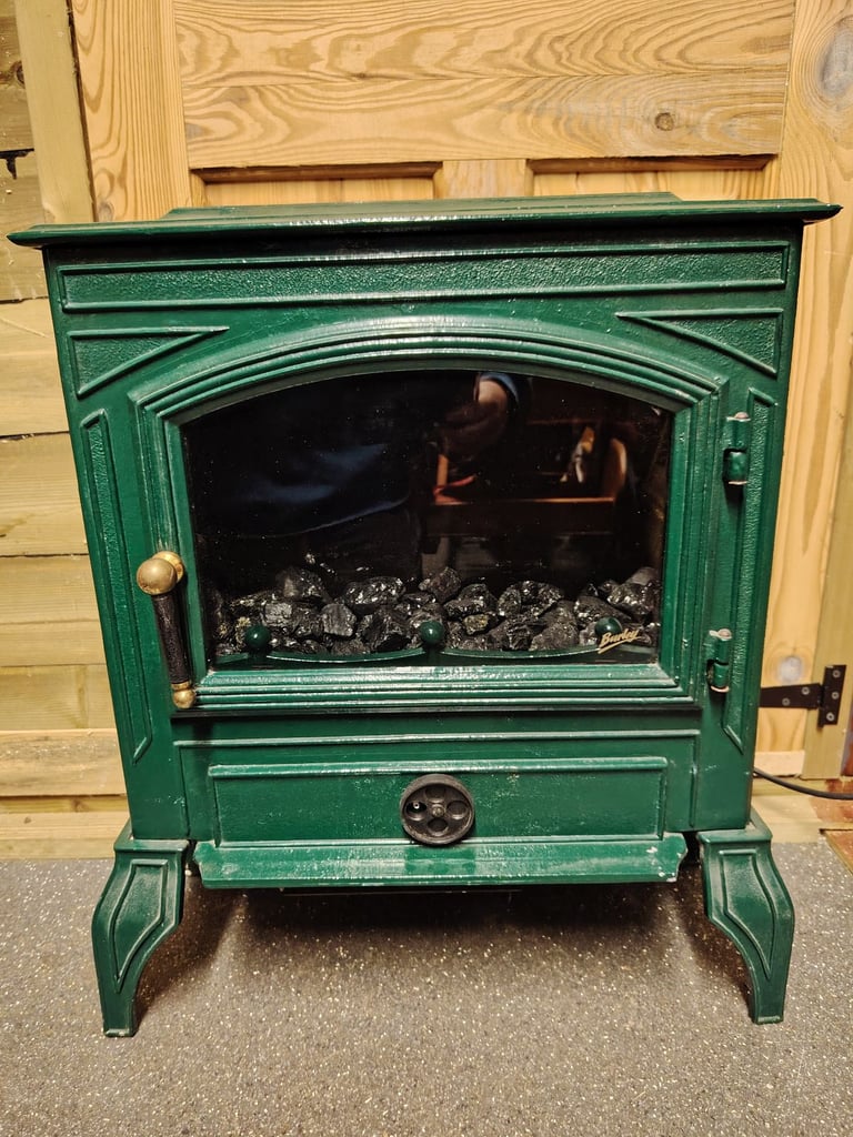 image for Stunning Burley 122 Green Traditional Electric Fan Fire 2kw Log Burner Style