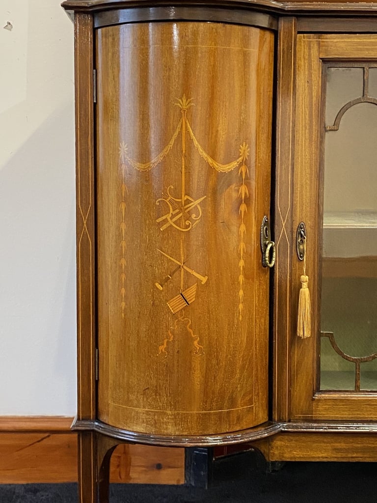 Fine Edwardian Mahogany & Satinwood Marquetry Glazed Sideboard Display Cabinet