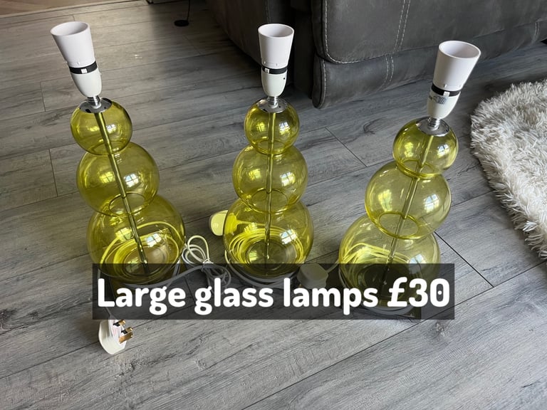 X3 green glass lamps 