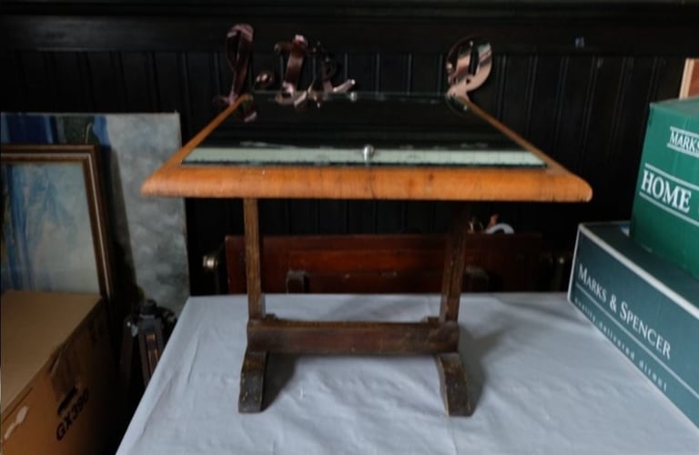 Vintage Flip-top fireguard and table with etched glass