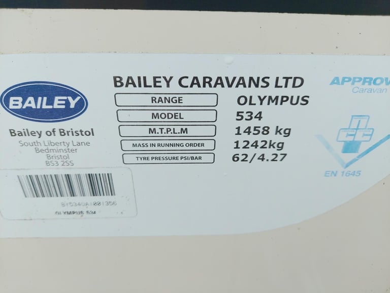 NOW SOLD 2010 Bailey Olympus 534 Fixed Bed End Washroom Caravan Motor Mover