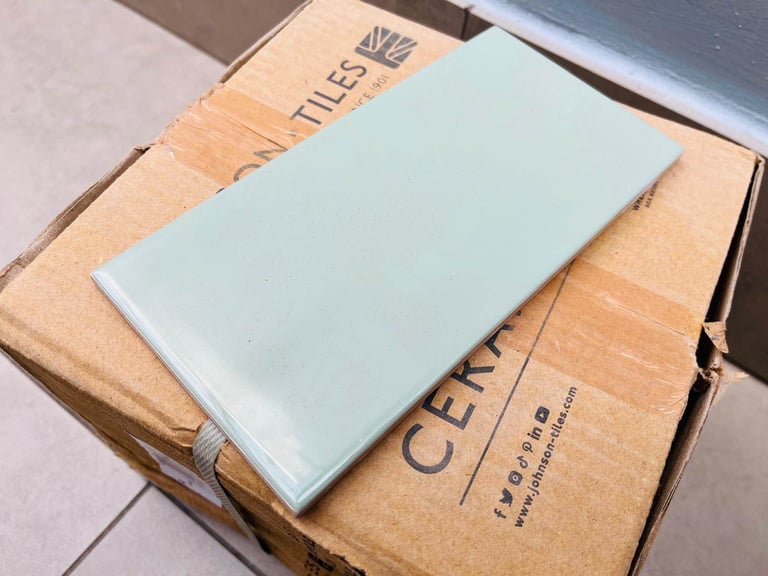 Flat gloss light sage green metro tiles