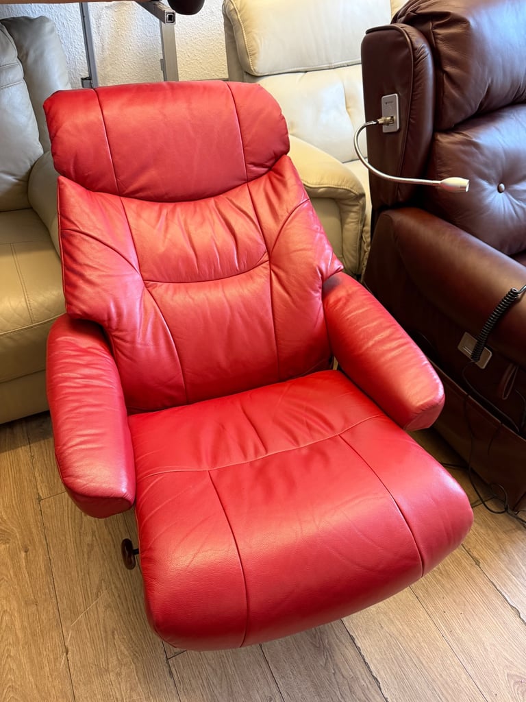 Red leather recliner chair 