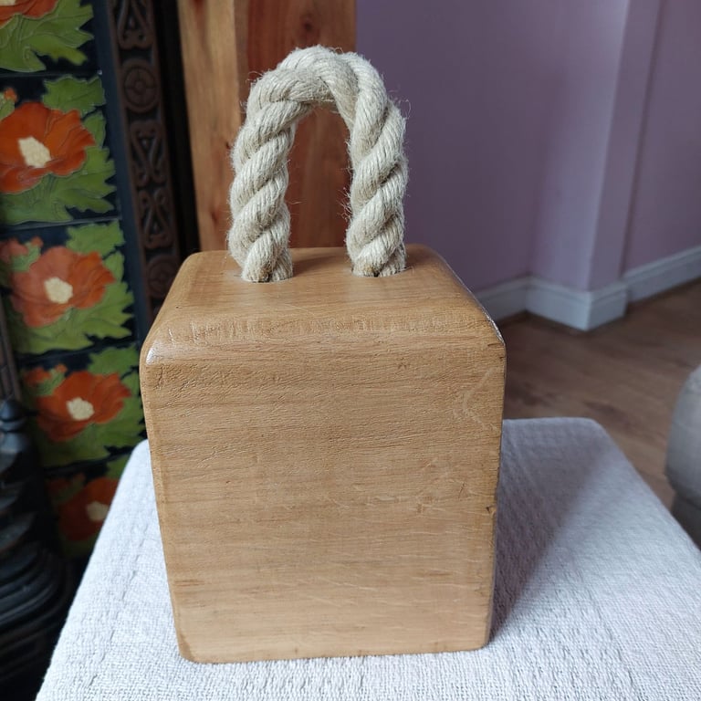 Heavy Solid Wood Doorstop With Chunky Rope Handle 