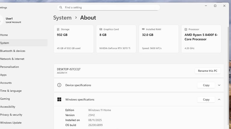 Gaming PC Ryzen 5 8400F, DDR5 32gb, Nvidia RTX 3070 Ti, 1tb NVMe, 800w
