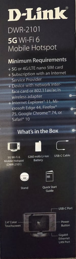 D-Link DWR-2101 5G Mobile Portable Hotspot Router Wi-Fi Battery Touch Screen NEW