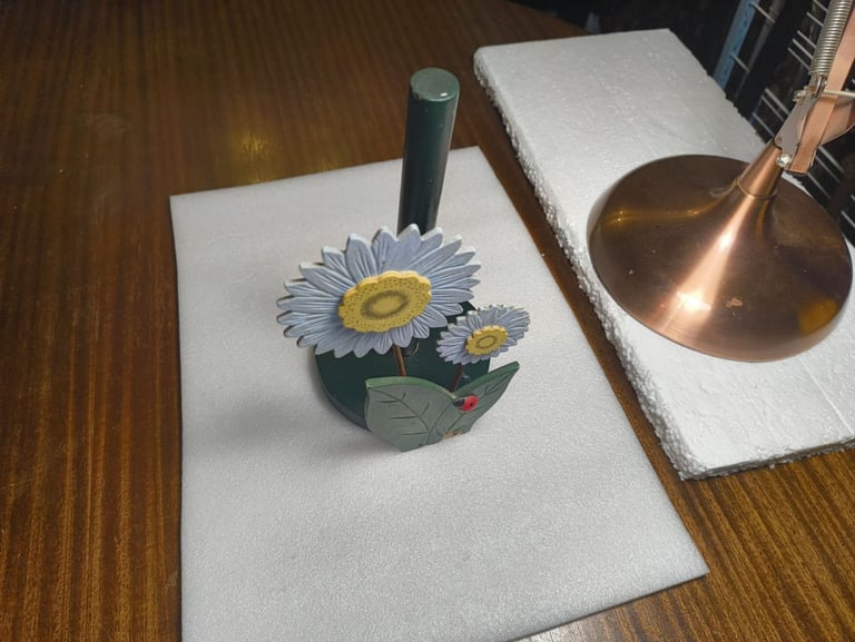 Wooden Kitchen Roll Holder - Green With Daisys And Ladybird