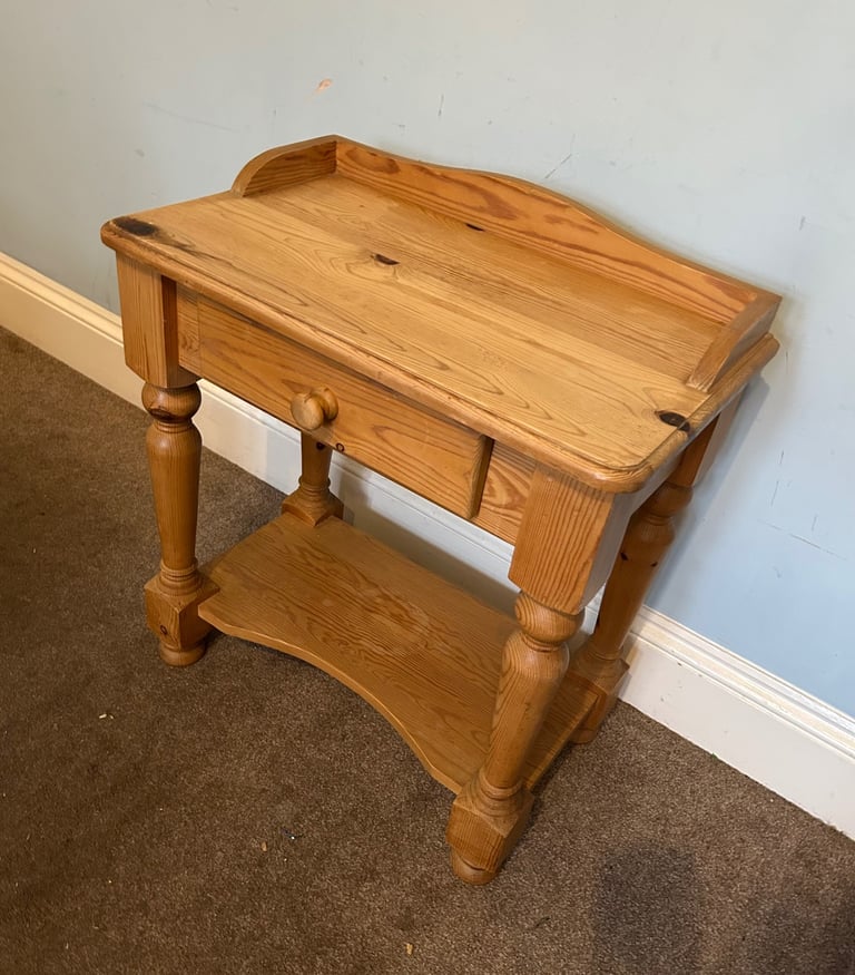 image for 1 Solid Antique Pine Bedside with Drawer Nice Detail  H26in/66cm W23.5in/60cm D14in/30cm  W027