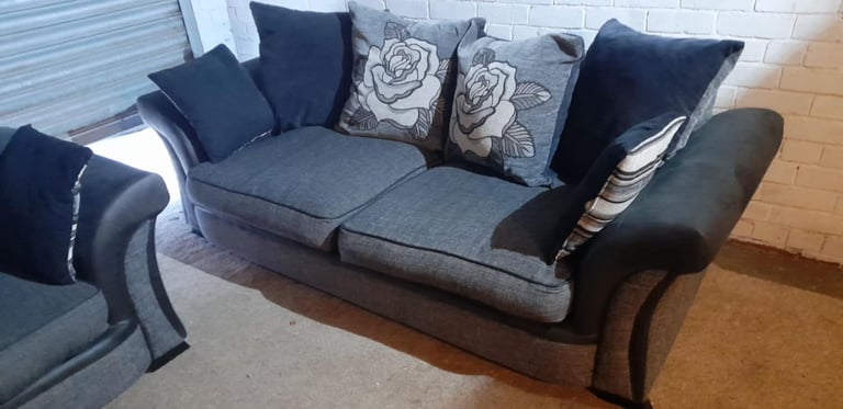 Grey and Black fabric 3 seater and 2 seater sofa with reversible back cushions