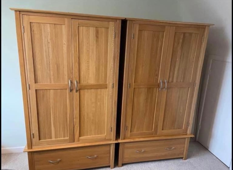 2 Devon Solid Oak double wardrobes 