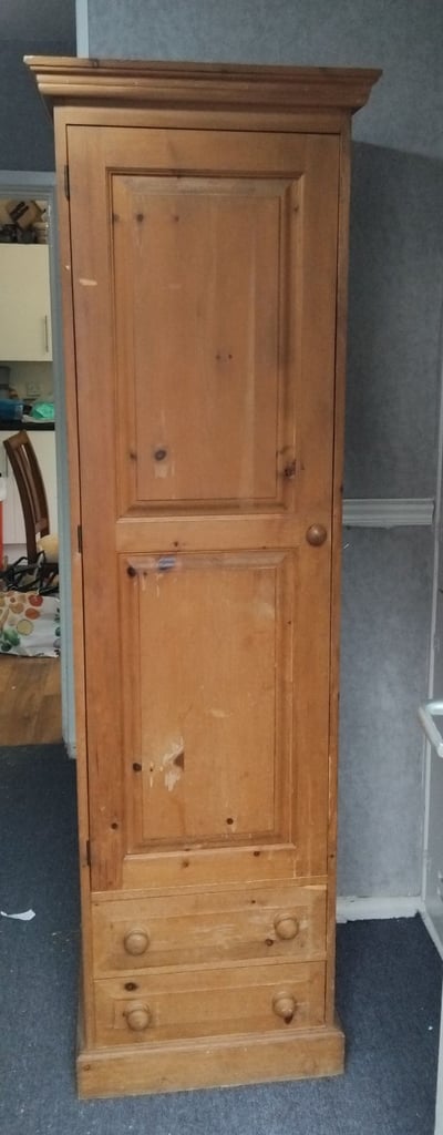 image for Single solid pine wardrobe, scuff as seen in pictures could do with a polish 