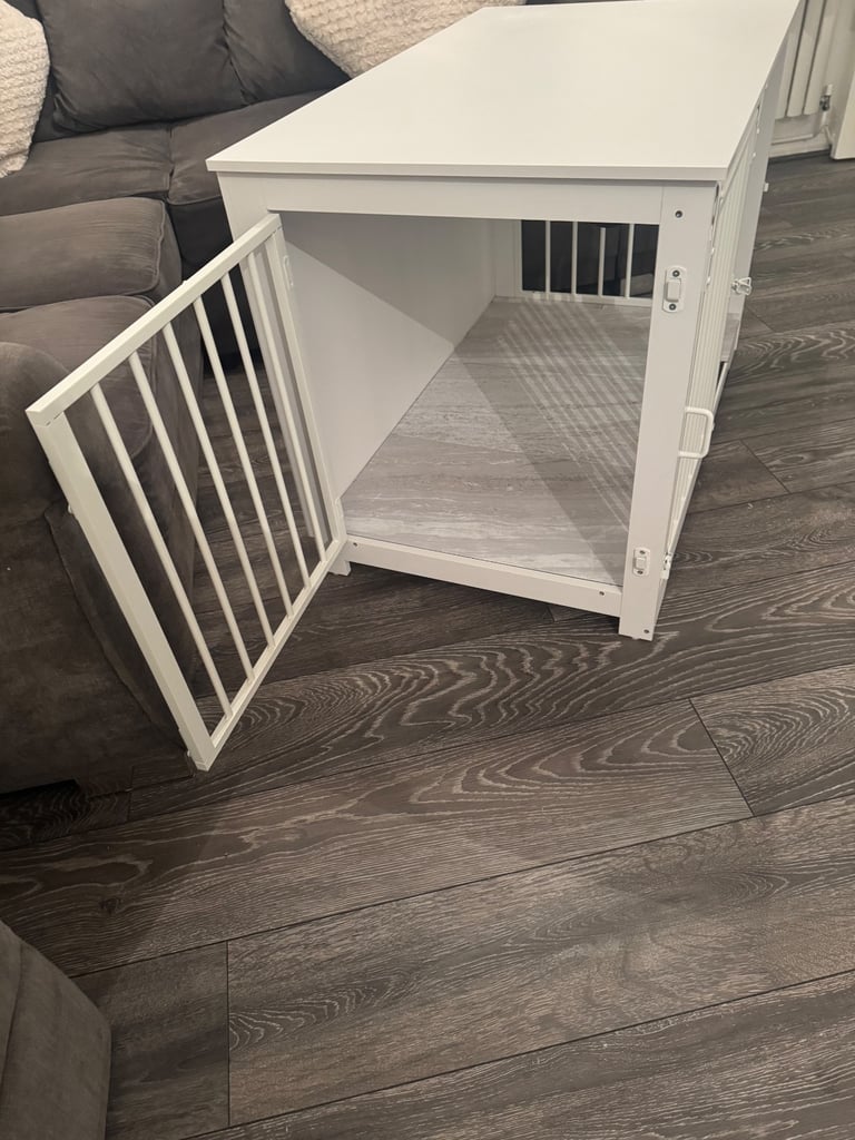 Large 100cm Dog Cage Crate White Wooden Sliding Barn Door Pen Puppy Enclosure Sideboard