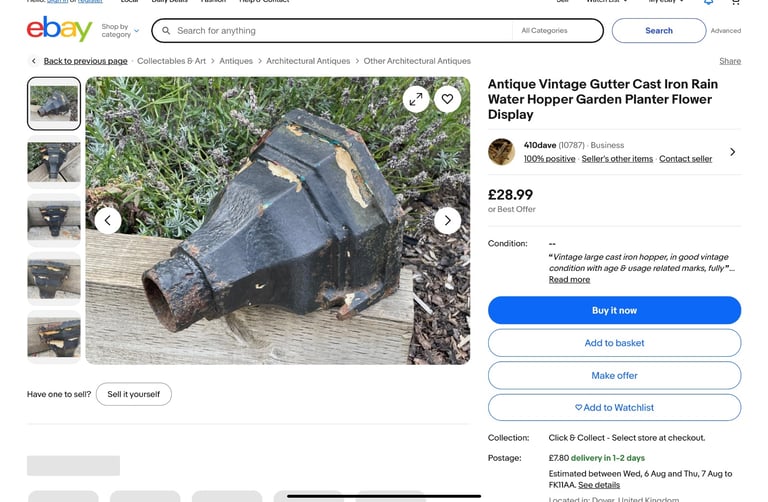 image for Antique cast iron HOPPER, drainage, ornament, flower planter etc etc etc 