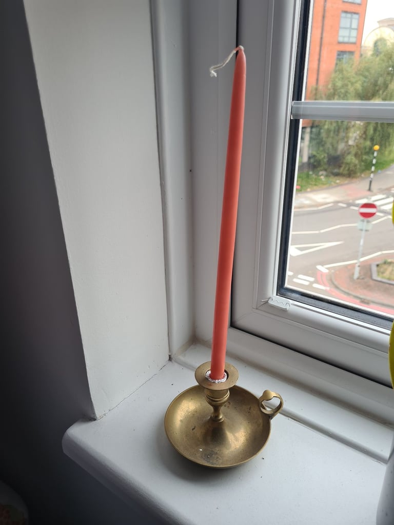 Brass candle holder and plant spray (with candles)