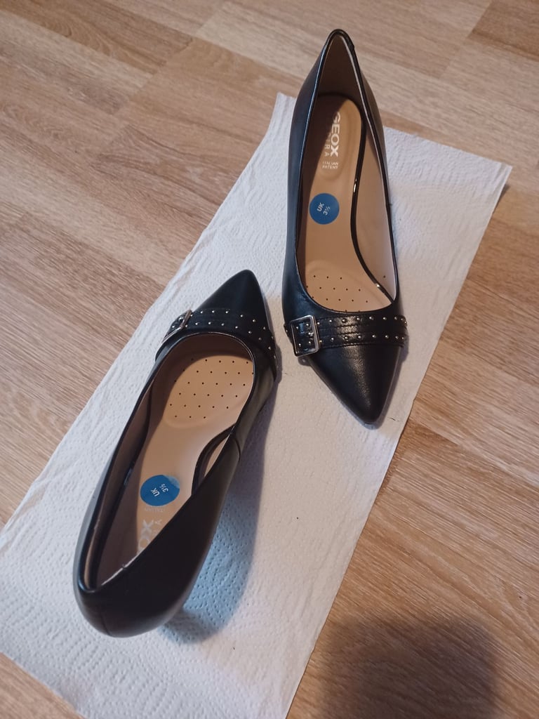 image for Geox Respira black heels with silver buckle andstuds