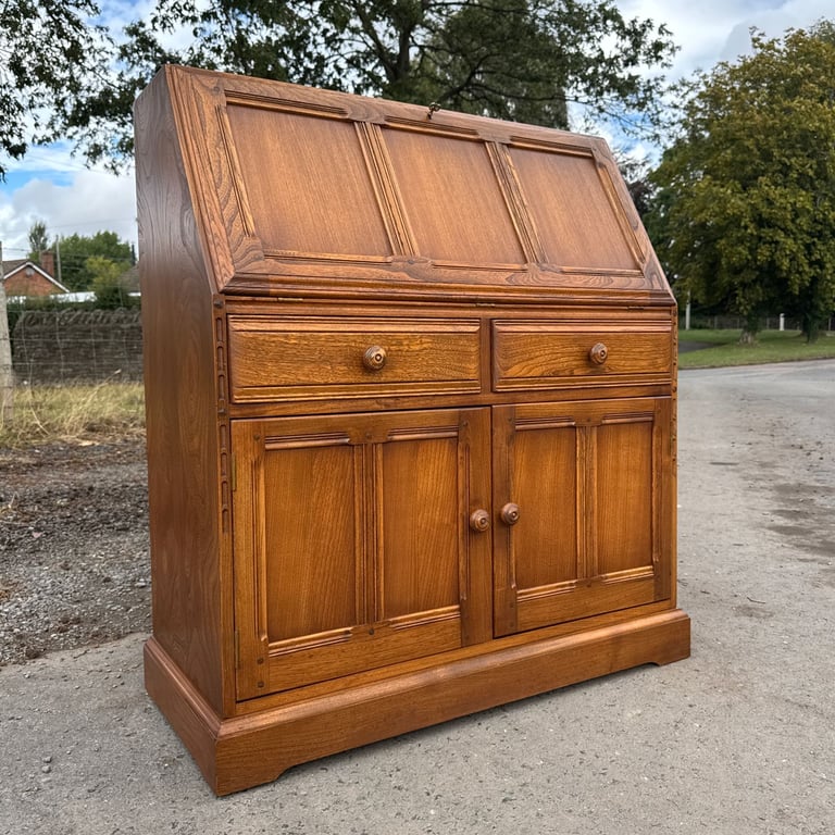 Vintage Ercol Connoisseur Bureau Model 867 Golden Dawn Writing Desk Storage