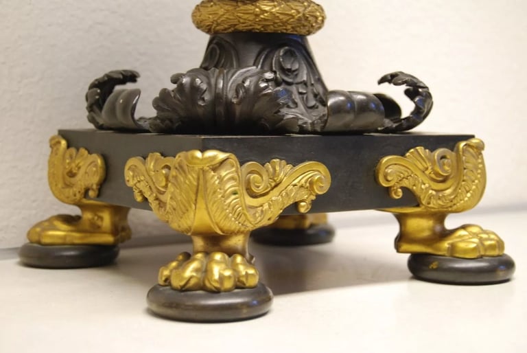ANTIQUE FRENCH EMPIRE CAST BRONZE IMPERIAL EAGLE GAS LIGHT NEWEL POST GILT LAMP