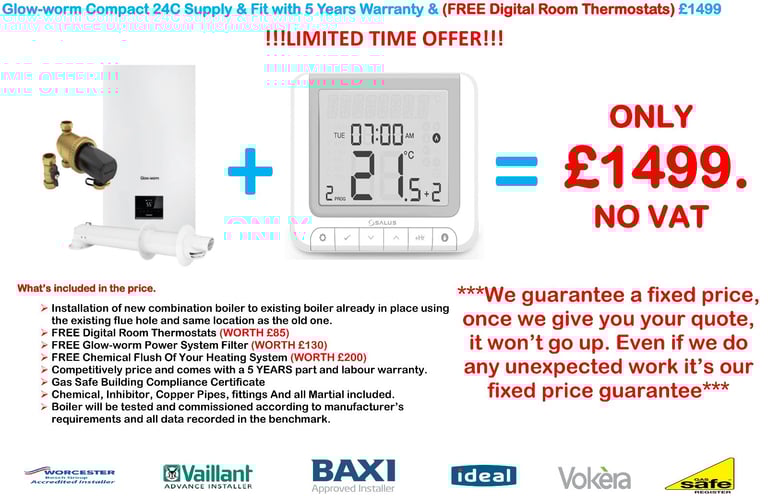 Glow-worm Compact 24kw BOILER INSTALLATION Supply & Fit With FREE Digital Room Stats