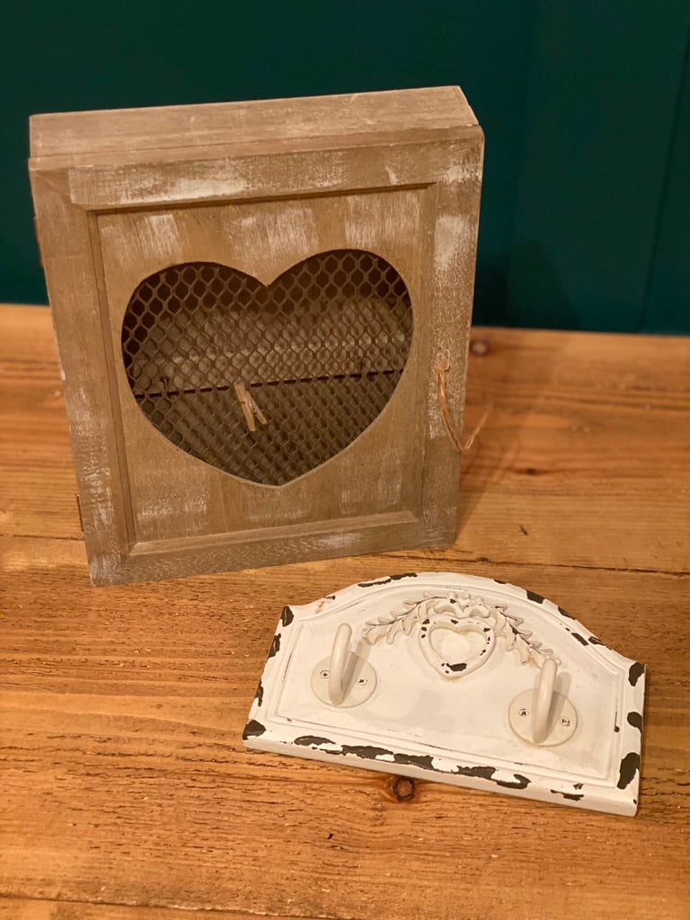 image for Shabby chic key box and hooks.