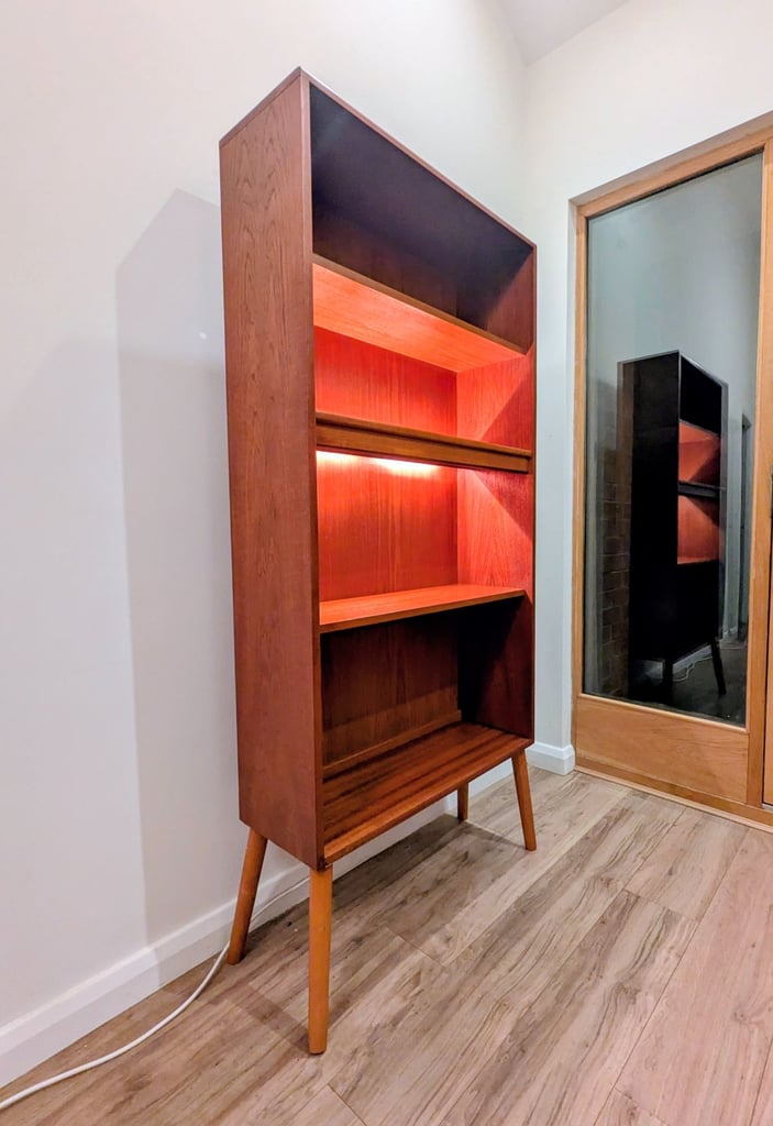 image for Mid century teak G Plan Fresco bookcase display cabinet lighting retro vintage 