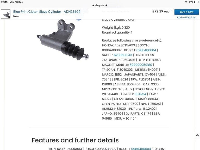 Honda Civic slave cylinder BNIB joblot or single.