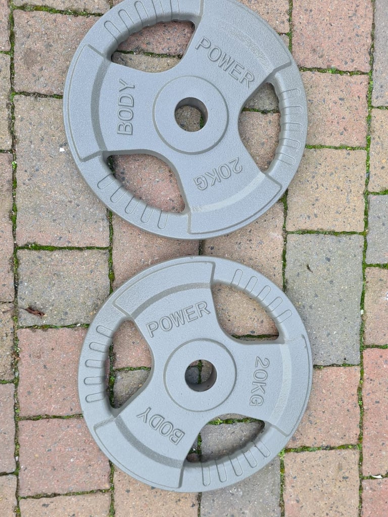 image for 2 x 20kg Body power olympic cast iron weight plates 