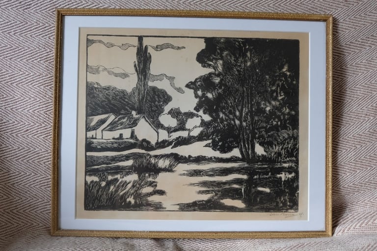Signed landscape etching/print by Swiss artist Leon Perrin (1886 - 1978)
