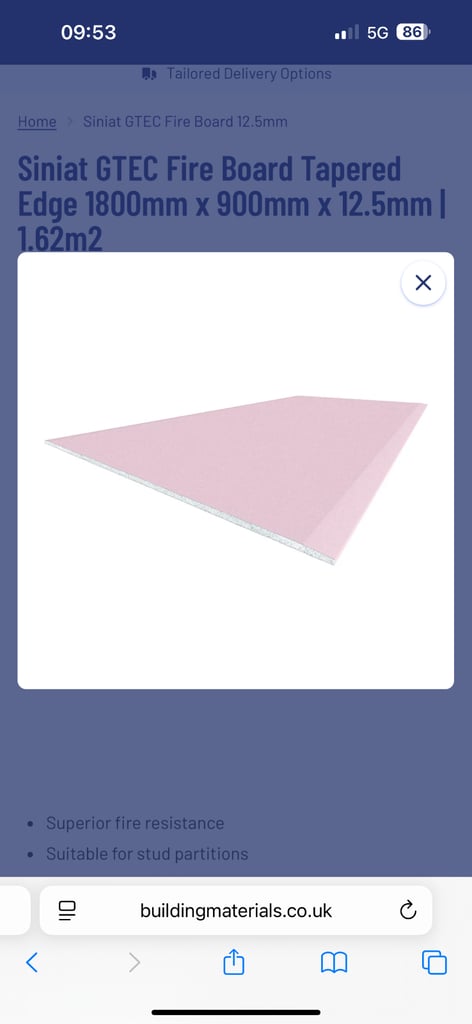 image for 20 x sheets of Siniat GTEC Fire Board Tapered Edge 1800mm x 900mm x 12.5mm | 1.62m2