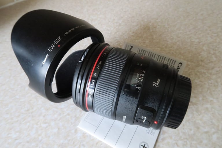 Canon EF 24mm f/1.4 II USM Lens L Caps, Case, Box, Instructions