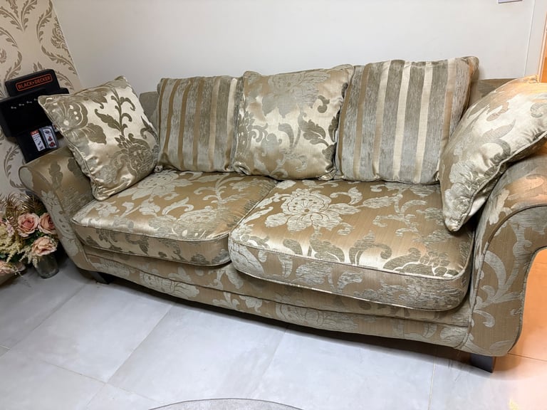 2 x SCS 4-Seater Sofas – Excellent Condition – Mink Gold Fabric – £200 Both – Delivery NG3