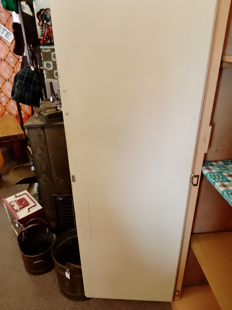 Vintage Pantry Cupboard. Could be used as a linen/haberdashery cupboard. Tan/caramel in colour.