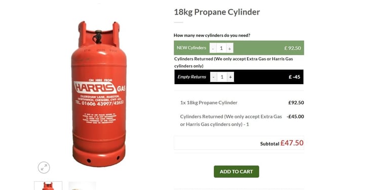 PROPANE HARRIS GAS - [only x1 left] 18kg FULL BOTTLE £80 CASH
