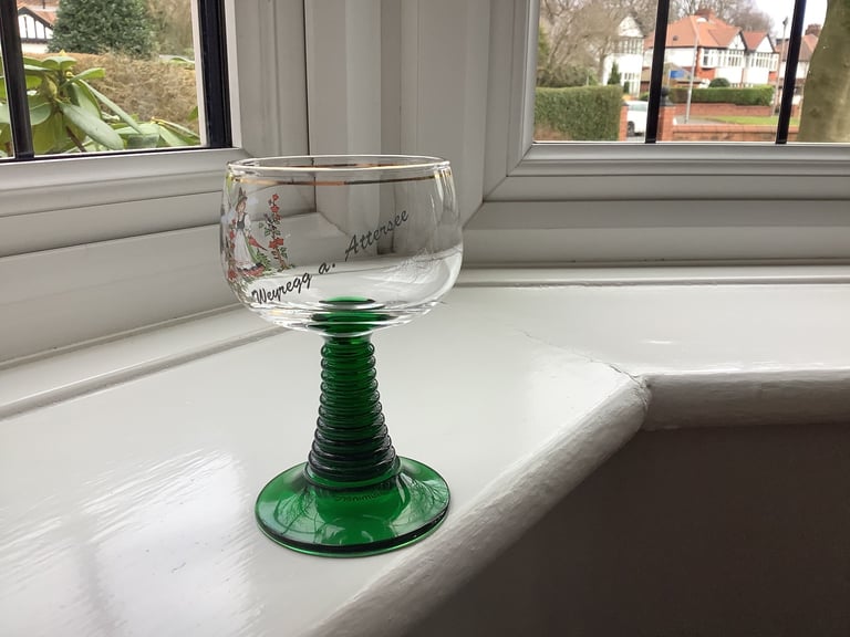 Vintage Roemer Ribbed Green Stemmed Glasses, Set of Two