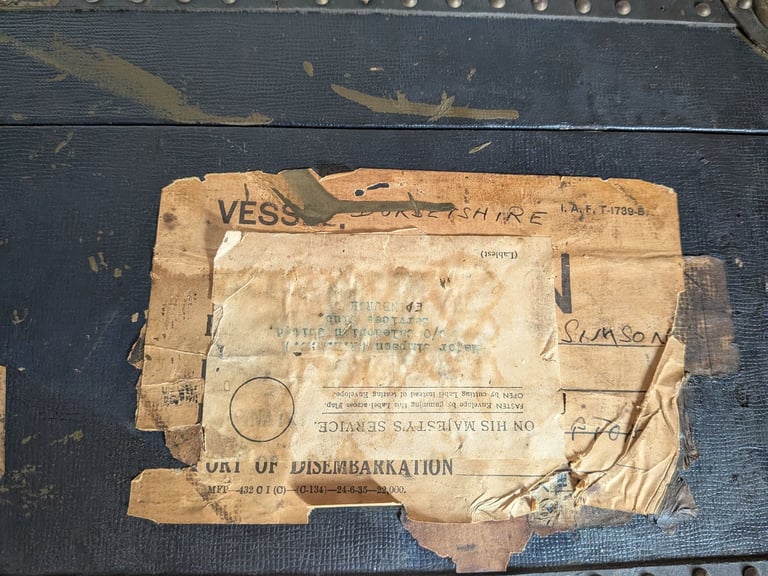 Antique WW1 Military Travelling Trunk Orderlee Suitcase Navy