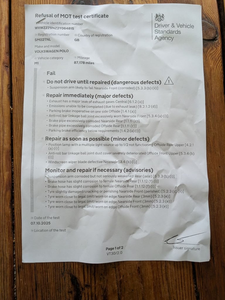 image for Volkswagen, POLO, Hatchback, 2002, Manual, 1198 (cc), 5 doors MOT Failure